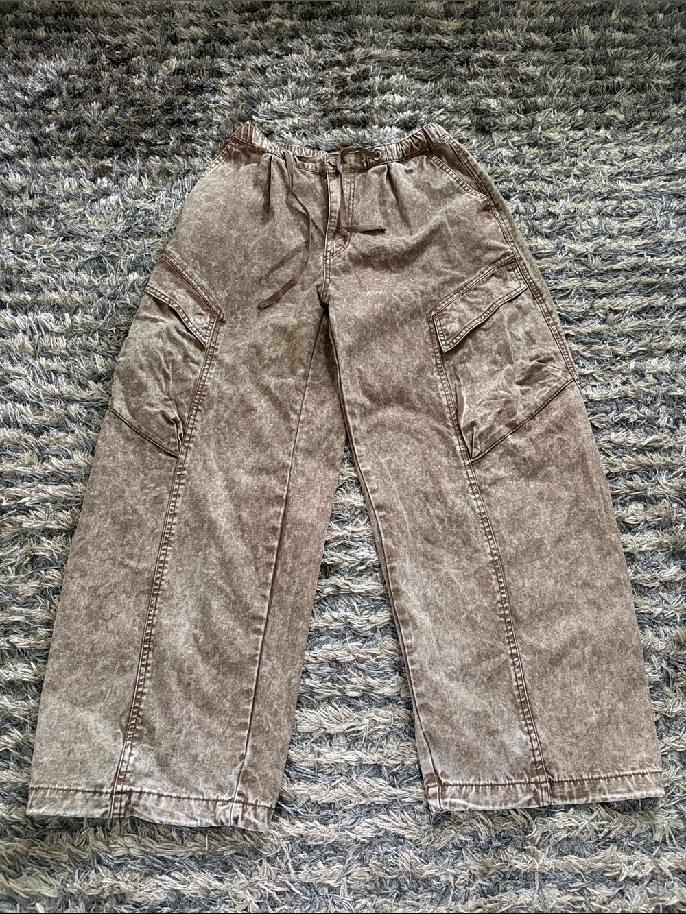 Chic Brown Acid Wash Wide Leg Cargo Pants Size 1/25